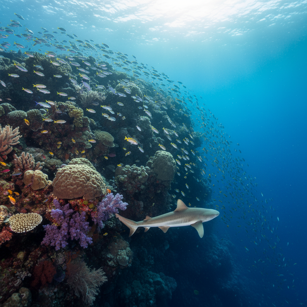 Diver on soft coral wall at Tiga Sisters pinnacle Togean Islands Sulawesi Coral Triangle epicentre
